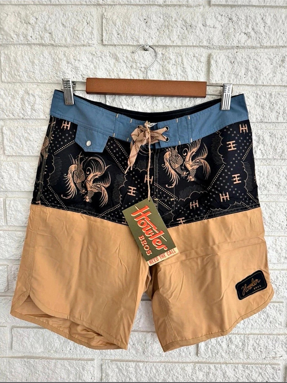 Howler Bros Men's Swim Trunks in Tan & Blue NWT